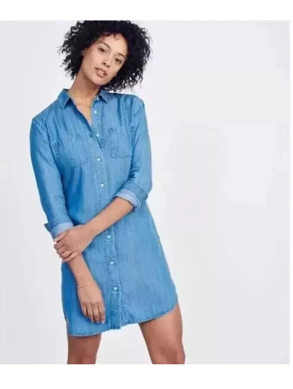 UNTUCKit Maraska Blue 100% Tencel Shirt Dress 12 NWOT Long Sleeve Collared